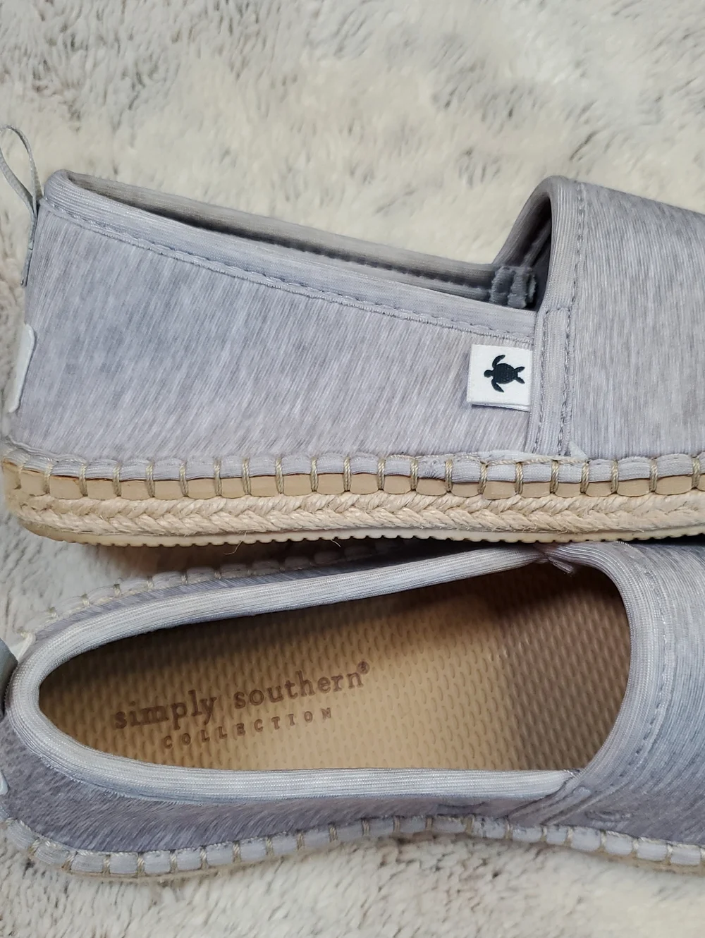 Simply Southern Heather Gray Slip-On Espadrilles W/ A Rope Midsole. 6